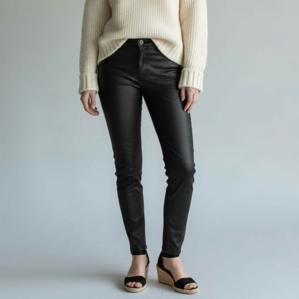 4/$40 Apperloth Faux Leather Wet Look Black‎ Denim Jeans